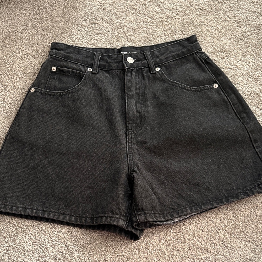 White Fox Black Denim Shorts